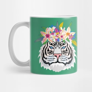 White Tiger with Exotic Flowers Mug